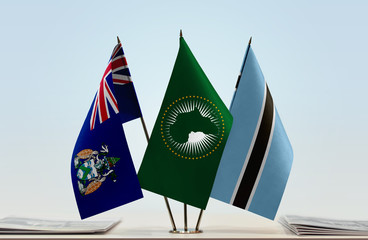 Flags of Ascension Island African Union and Botswana
