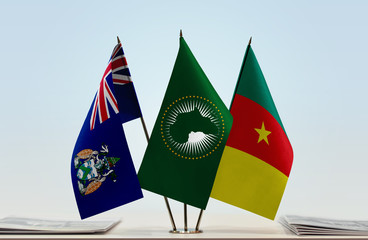 Flags of Ascension Island African Union and Cameroon