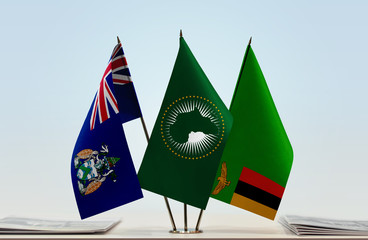 Flags of Ascension Island African Union and Zambia