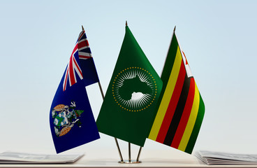 Flags of Ascension Island African Union and Zimbabwe
