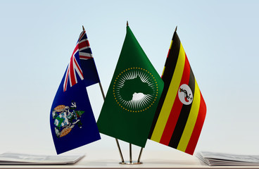 Flags of Ascension Island African Union and Uganda