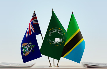 Flags of Ascension Island African Union and Tanzania