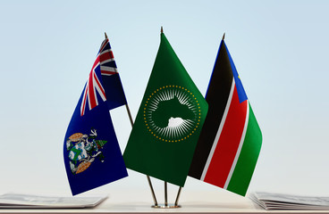 Flags of Ascension Island African Union and South Sudan