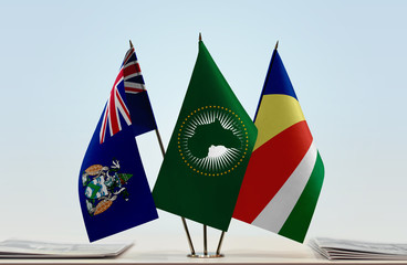 Flags of Ascension Island African Union and Seychelles