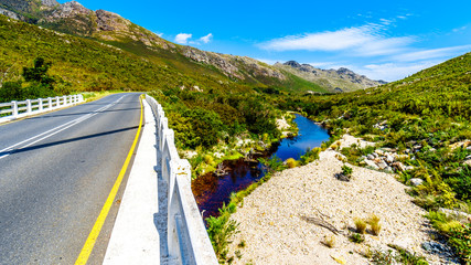The Detoitsriver at the crossing with Franschhoek Pass, at the southern end of the pass. The pass runs between the towns of Franschhoek and Villiersdorp in the Western Cape province of South Africa