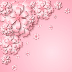 Floral tender background with 3d cut out paper pink flowers. Vector illustration