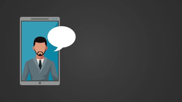 smartphone with businessman talking avatar animation  illustration design