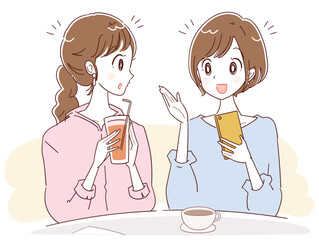 カフェで会話する2人の女性のイラスト