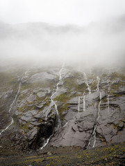 Portrait Misty Waterfalls, Milford Sound, Fiordland National Park