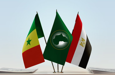 Flags of Senegal African Union and Egypt