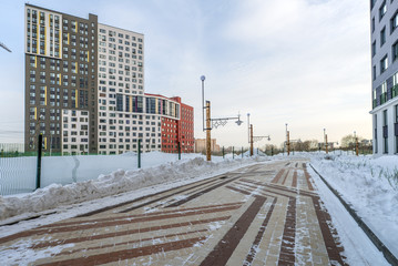Fototapeta premium New apartment buildings in Moscow in winter 