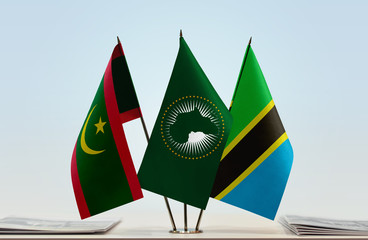  Flags of Mauritania African Union and Tanzania