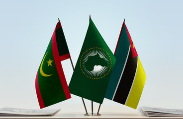  Flags of Mauritania African Union and Mozambique