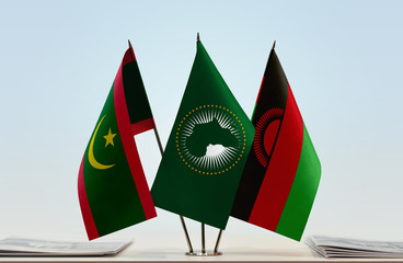  Flags of Mauritania African Union and Malawi