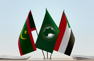  Flags of Mauritania African Union and Sudan