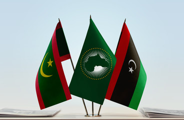  Flags of Mauritania African Union and Libya