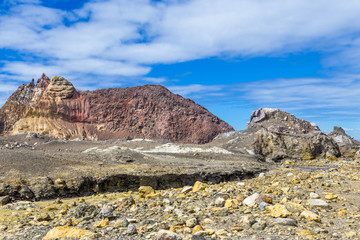 Active Volcano at White Island New Zealand. Volcanic Sulfur Crater Lake
