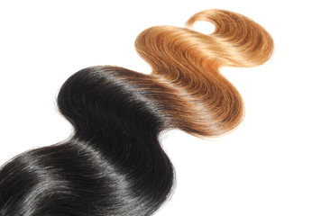 Body wavy two tone black with brown ombre hairstyle human hair weaves extensions © Sixsmith