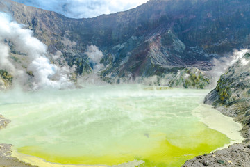 Active Volcano at White Island New Zealand. Volcanic Sulfur Crater Lake