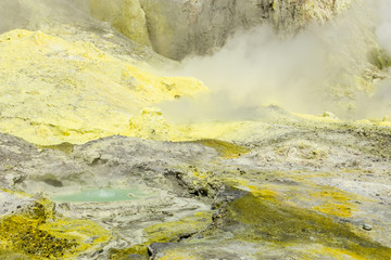 Active Volcano at White Island New Zealand. Volcanic Sulfur Crater Lake