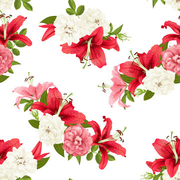 pink Rose and lily seamless pattern Vector