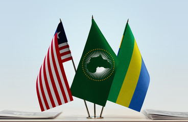 Flags of Liberia African Union and Gabon