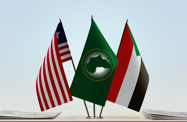 Flags of Liberia African Union and Sudan