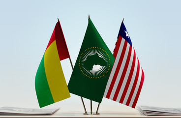 Flags of Guinea-Bissau African Union and Liberia