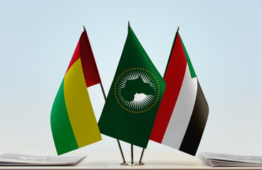 Flags of Guinea-Bissau African Union and Sudan