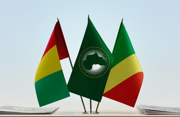 Flags of Guinea African Union and Republic of the Congo