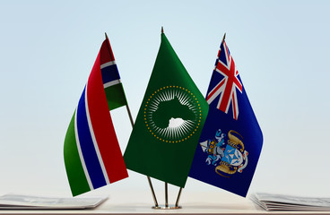 Flags of Gambia African Union and Tristan da Cunha