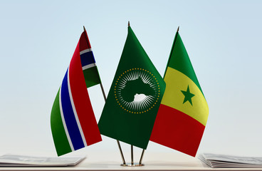 Flags of Gambia African Union and Senegal