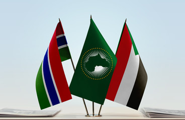 Flags of Gambia African Union and Sudan