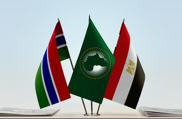 Flags of Gambia African Union and Egypt