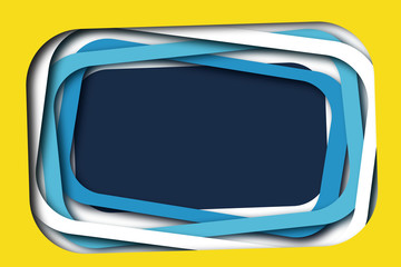 Fun Layered Frames Graphic Template with Copy Space. Paper Cutout Style. Yellow, White, Blue. Eye-catching Vector Illustration.