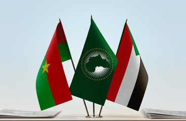 Flags of Burkina Faso African Union and Sudan