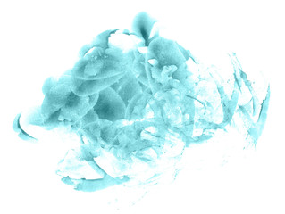 Abstract watercolor background hand-drawn on paper. Volumetric smoke elements. Blue-Green, Shaded Spruce color. For design, websites, card, text, decoration, surfaces.