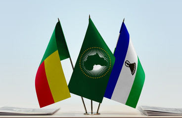 Flags of Benin African Union and Lesotho