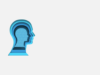 Curvilinear form of human brain containing digits. Volumetric multilevel cut from a paper of human head. Business concept of investment. Creative idea. Technology background. Vector illustration.