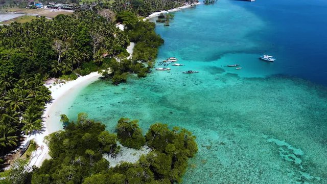 Aerial view of a crystal clear blue water beach in Havelock, Andaman and Nicobar Island, India