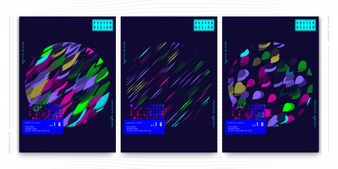 Set abstract creative posters for a creative event. Standard A3 vertical format with blue colour. Template futuristic cover. Flat vector illustration EPS 10