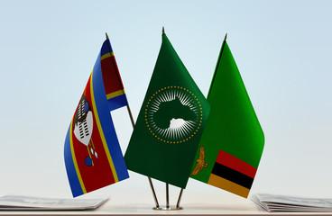 Flags of Swaziland African Union and Zambia