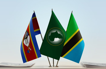 Flags of Swaziland African Union and Tanzania