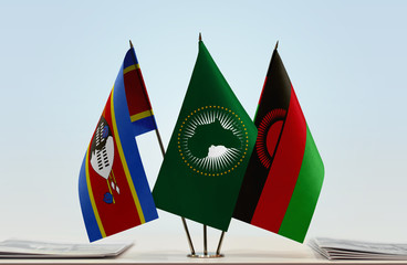 Flags of Swaziland African Union and Malawi