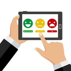 Social networking, instant messaging on mobile device, online chat concepts.Hand holding mobile phone. Emoji. colored speech bubbles.