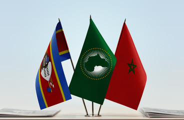 Flags of Swaziland African Union and Morocco