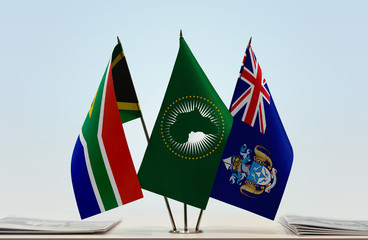 Flags of Republic of South Africa African Union and Tristan da Cunha