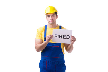 Repairman fired from his job isolated on white