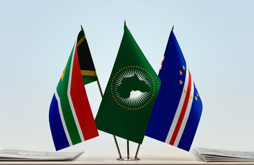 Flags of Republic of South Africa African Union and Cape Verde