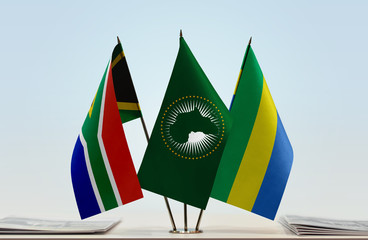 Flags of Republic of South Africa African Union and Gabon
